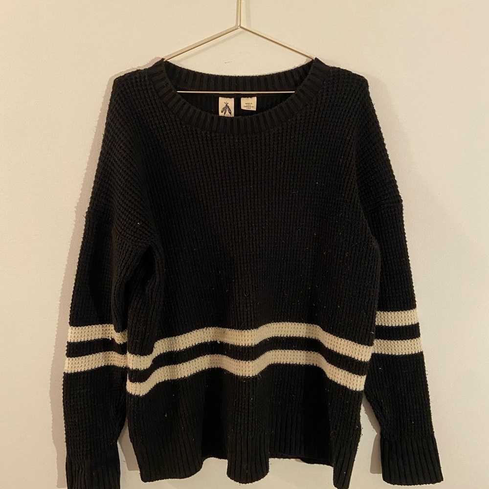 Black Sweater with White Stripes